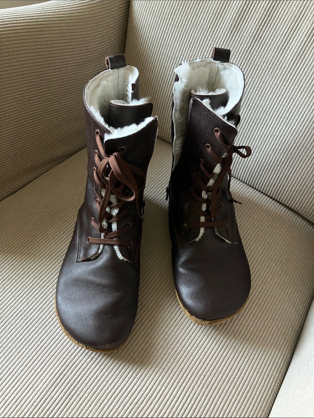 Women’s Brown Lace-Up Faux-Shearling Winter Boots